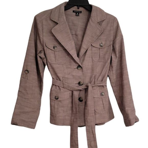 Courtenay Womens Tie front Blazer Jacket Trench Style Gray Size Medium